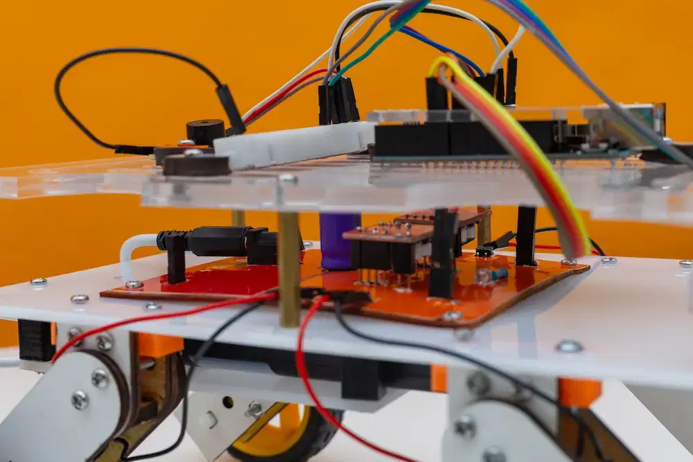 Close-up of Dext robot's electronics